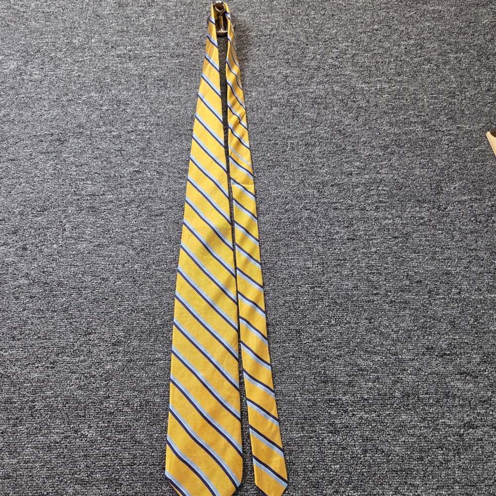 Brooks Brothers Necktie Men Gold Navy Blue Striped Pure Silk Preppy Business‎ - Picture 6 of 8